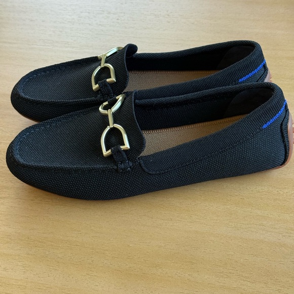 Rothy's the Double Bit Driver Elegant Black Loafers with Gold Detail - Picture 3 of 10